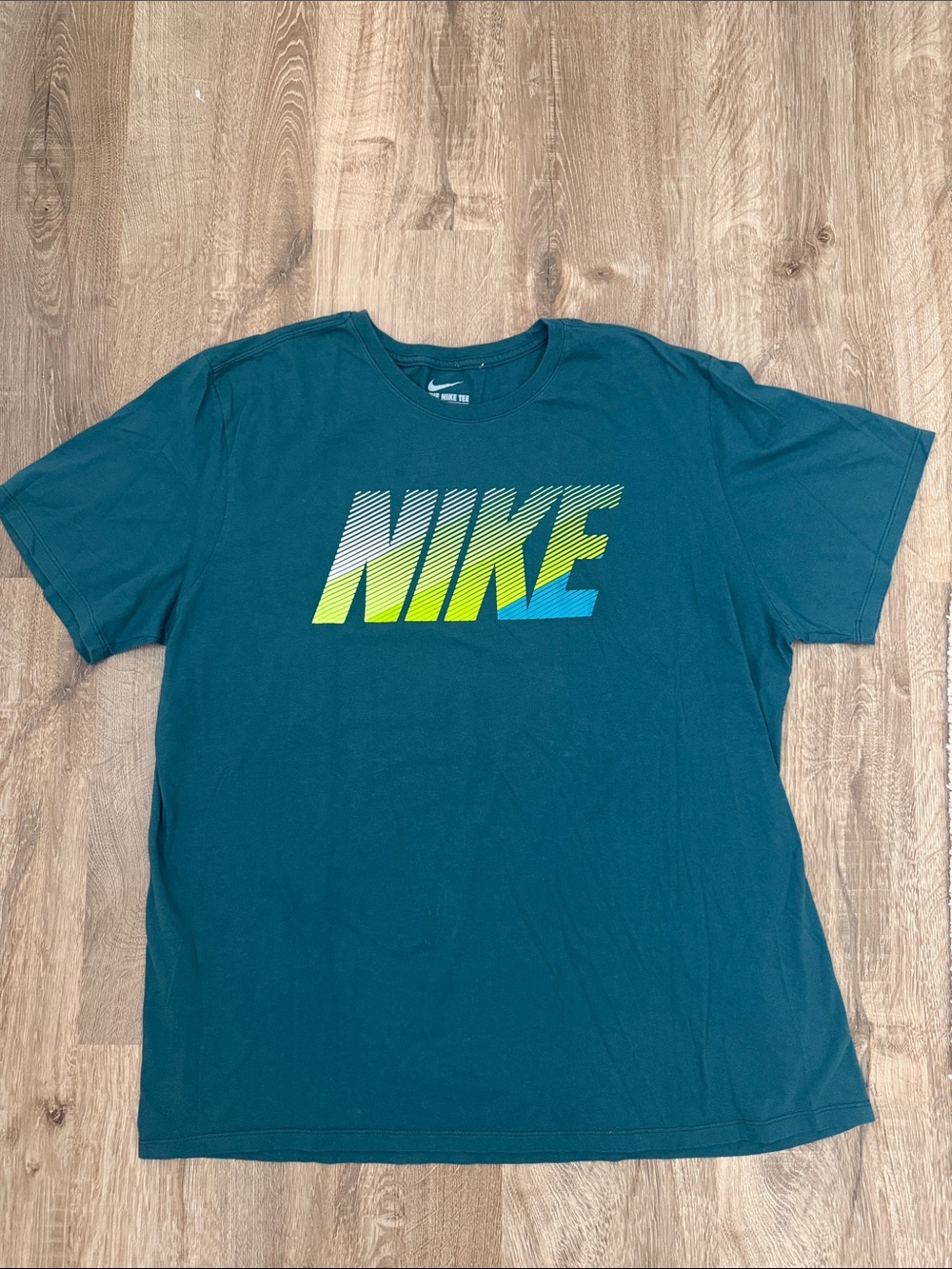 Nike Teal Short Sleeve Logo Tee with Neon Accents, Size XXL